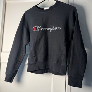 Champion Black Crewneck Sweatshirt with Embroidered Script